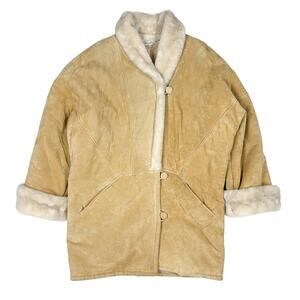 Spiegel VTG Suede Leather Faux Fur Coat Womens L Tan Penny Lane 90s Apres Ski